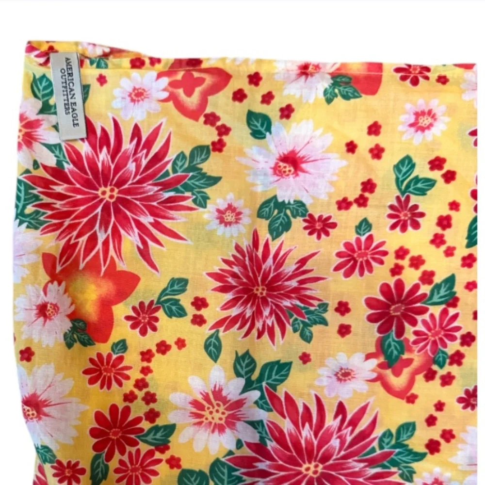 AEO Pink Yellow VTG Bali Floral Print Cotton Swim/Sarong/Wrap HeadScarf ⭐️